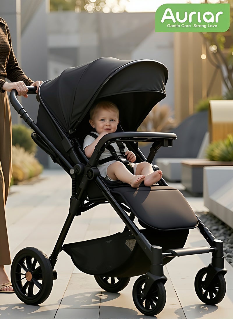 الأورلار عربة أطفال خفيفة الوزن ثنائية الاتجاه للسفر، طي بيد واحدة، مقعد أمامي وللأم، استلقاء 175° مناسب لعربة أطفال مواليد من 0 إلى 36 شهر، عجلات ممتصة للصدمات، مظلة كبيرة - Image 1