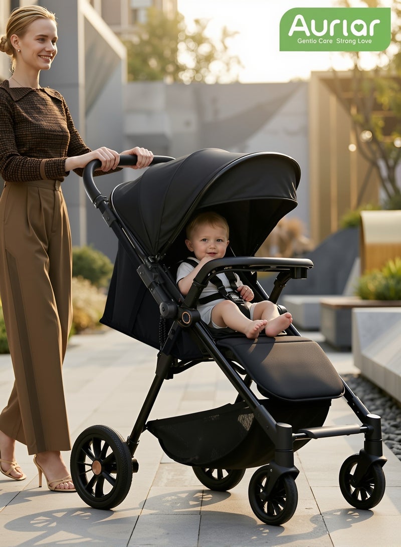الأورلار عربة أطفال خفيفة الوزن ثنائية الاتجاه للسفر، طي بيد واحدة، مقعد أمامي وللأم، استلقاء 175° مناسب لعربة أطفال مواليد من 0 إلى 36 شهر، عجلات ممتصة للصدمات، مظلة كبيرة - Image 1