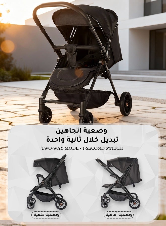 الأورلار عربة أطفال خفيفة الوزن ثنائية الاتجاه للسفر، طي بيد واحدة، مقعد أمامي وللأم، استلقاء 175° مناسب لعربة أطفال مواليد من 0 إلى 36 شهر، عجلات ممتصة للصدمات، مظلة كبيرة - Image 5