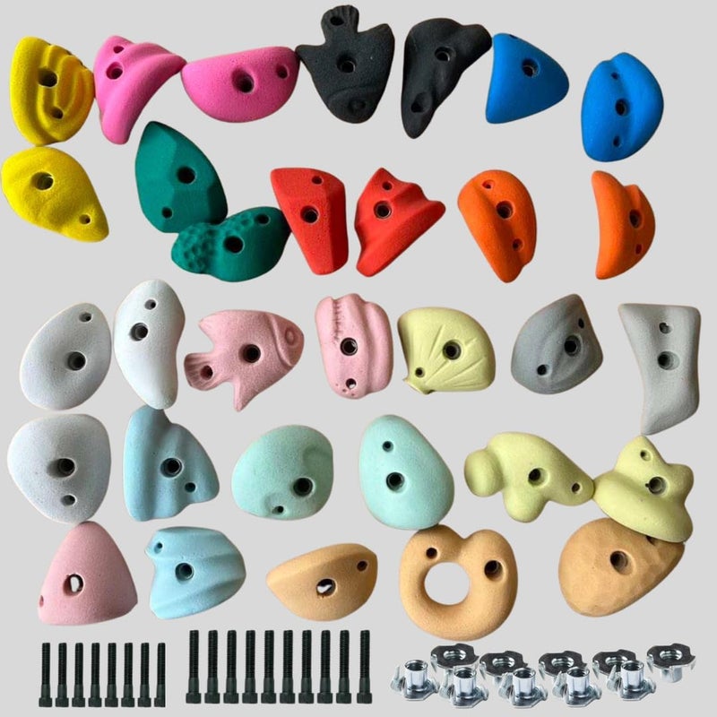 White Tech Premium Rock Climbing Holds (12 Pack) Multi Size for Kids, Adult Rock Wall Holds Climbing Rock Wall Grips for Indoor and Outdoor Playground Play Set (Designed in Germany) - Image 2