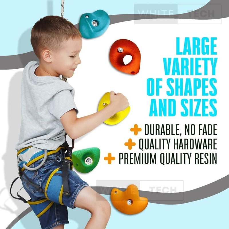 White Tech Premium Rock Climbing Holds (12 Pack) Multi Size for Kids, Adult Rock Wall Holds Climbing Rock Wall Grips for Indoor and Outdoor Playground Play Set (Designed in Germany) - Image 3