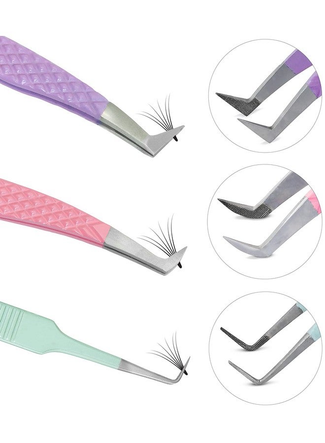 SIVOTE Lash Tweezers For Eyelash Extensions Fiber Tipsset Of 3Volumevolume Boot90 Degree Tweezerspastel Colors - Image 1