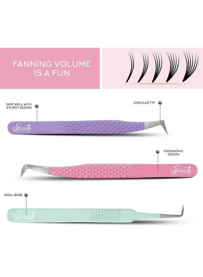 SIVOTE Lash Tweezers For Eyelash Extensions Fiber Tipsset Of 3Volumevolume Boot90 Degree Tweezerspastel Colors - Image 2