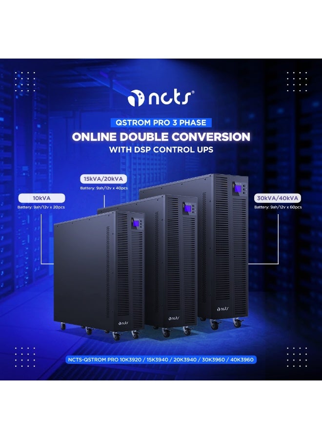 NCTS نظام الطاقة غير المنقطع (UPS) NCTS ثلاثي الطور تحويل مزدوج عبر الإنترنت QSTROM PRO 15K3940 15KVA/13.5KW مع تحكم DSP، نطاق جهد الإدخال 208-478Vac، نطاق التردد: 40-70Hz، تصميم كثافة طاقة عالية لنظام الطاقة الاحتياطي الصناعي - Image 3