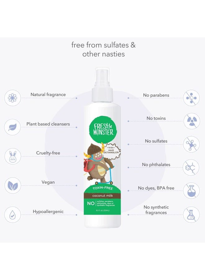 Fresh Monster بخاخ فك تشابك الشعر للأطفال، خالي من السموم، مضاد للحساسية وطبيعي، بخاخ تكييف الشعر للأطفال، جوز الهند (عبوتان، 8.5 أونصة/كل منهما) - Image 4