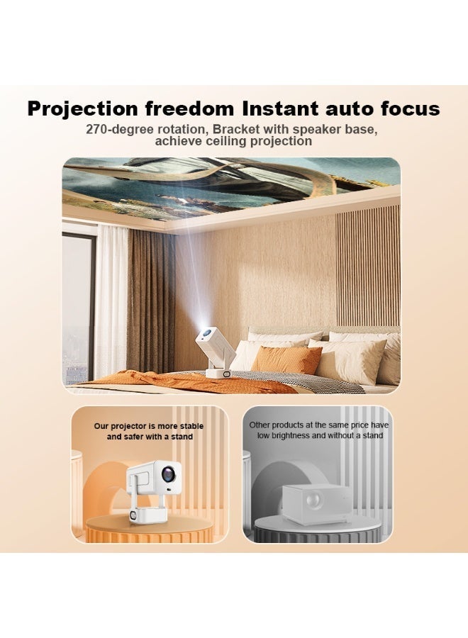 Smart Portable LCD Projector C360, Native 720P, Android 13, Auto Focus and Keystone, 270-Degree Stand, Wi-Fi 6 and Bluetooth 5.0 - White - Image 2