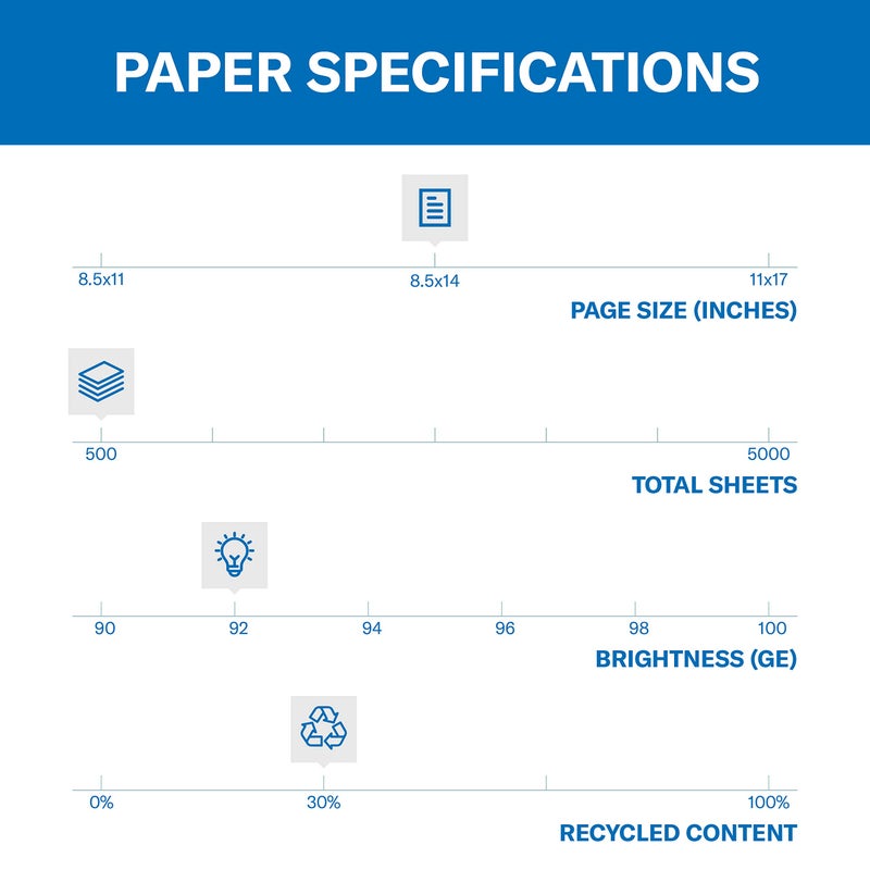 Hammermill Printer Paper, Great White 30% Recycled Paper, 8.5 x 14 - 1 Ream (500 Sheets) - 92 Bright, Made in the USA, 086704 - Image 2