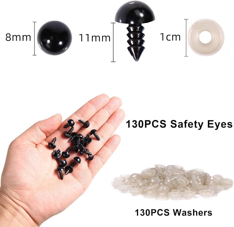 Vanblue Safety Eyes 260PCS 8mm Plastic Black Craft Eyes with Washers Teddy Bear Eyes for Amigurumi Stuffed Animals Crochet Toys Crafts Making Halloween Decorations - Image 2