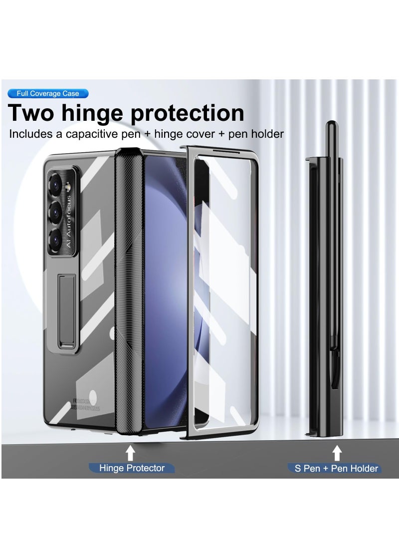 Full Body Cover for Samsung Galaxy Z Fold 5, with Fold Edition Pen and Pen Holder Accessorise, Built-in Screen Protector, Replacement hinge, and Foldable Kickstand Z Fold5 5G Mobile Back Cover Black