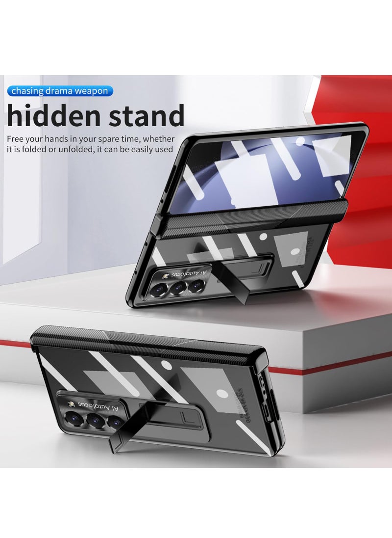 Full Body Cover for Samsung Galaxy Z Fold 5, with Fold Edition Pen and Pen Holder Accessorise, Built-in Screen Protector, Replacement hinge, and Foldable Kickstand Z Fold5 5G Mobile Back Cover Black