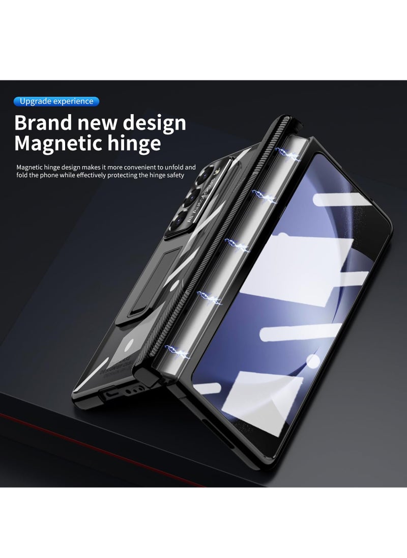 Full Body Cover for Samsung Galaxy Z Fold 5, with Fold Edition Pen and Pen Holder Accessorise, Built-in Screen Protector, Replacement hinge, and Foldable Kickstand Z Fold5 5G Mobile Back Cover Black