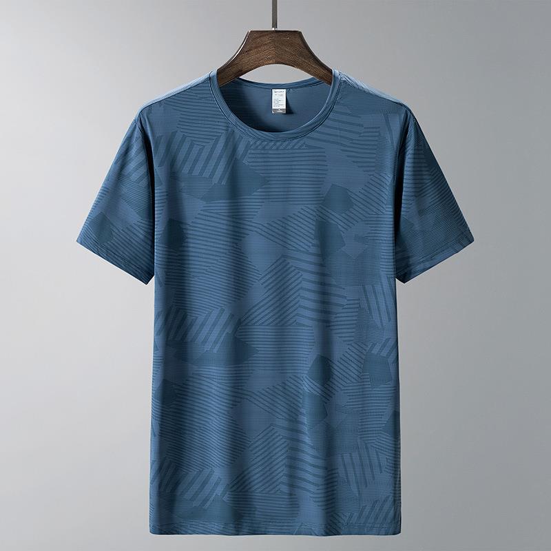 Men'S Printed High Elastic Ice Silk T-Shirt Summer Thin Breathable Sweat-Absorbent Half Sleeve Bottoming Shirt Plus Size Loose Short Sleeve - Image 1