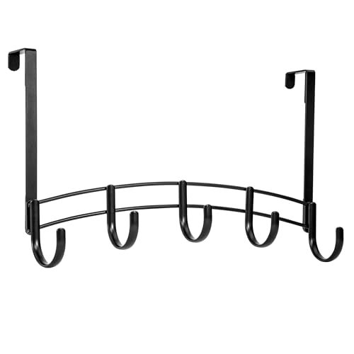 LYNK Professional® Home™ Over Door Hooks Rack - 5 Hook Over Door Hanger - Over Door Towel Rack - Hanging Towels or Clothes - for Bathroom, Bedroom or Laundry Room – Lifetime Ltd. Warranty - Black - Image 2