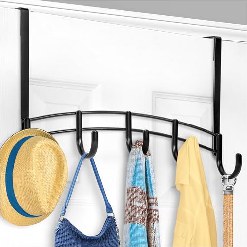 LYNK Professional® Home™ Over Door Hooks Rack - 5 Hook Over Door Hanger - Over Door Towel Rack - Hanging Towels or Clothes - for Bathroom, Bedroom or Laundry Room – Lifetime Ltd. Warranty - Black - Image 1