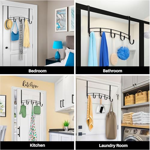 LYNK Professional® Home™ Over Door Hooks Rack - 5 Hook Over Door Hanger - Over Door Towel Rack - Hanging Towels or Clothes - for Bathroom, Bedroom or Laundry Room – Lifetime Ltd. Warranty - Black - Image 3