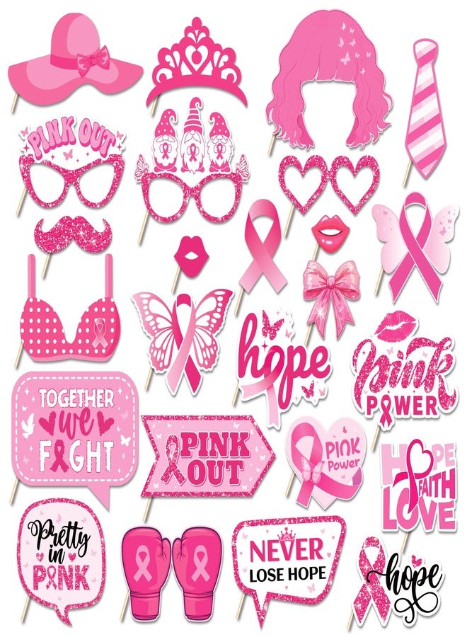 Lide Road 25 Pcs Pink Ribbon Photo Booth Props for Pink Ribbon Party Decoration Supplies, Princess Theme Selfie Props Photography Backdrop Decorations for Breast Cancer Awareness Party Supplies - Image 2
