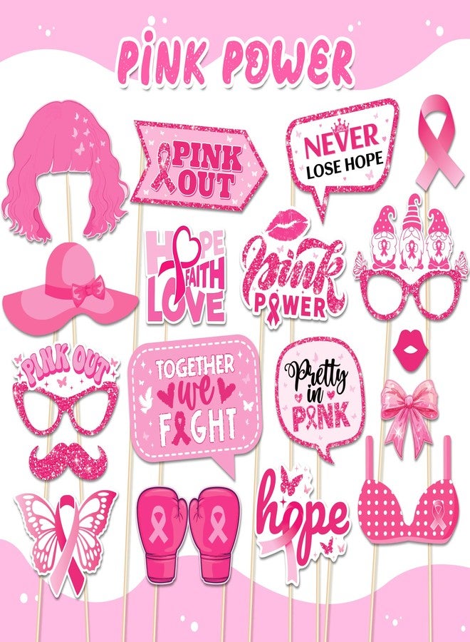 Lide Road 25 Pcs Pink Ribbon Photo Booth Props for Pink Ribbon Party Decoration Supplies, Princess Theme Selfie Props Photography Backdrop Decorations for Breast Cancer Awareness Party Supplies - Image 3
