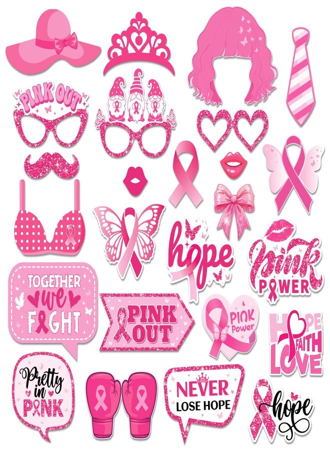 Lide Road 25 Pcs Pink Ribbon Photo Booth Props for Pink Ribbon Party Decoration Supplies, Princess Theme Selfie Props Photography Backdrop Decorations for Breast Cancer Awareness Party Supplies - Image 1