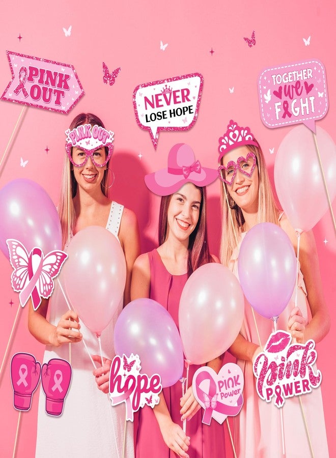 Lide Road 25 Pcs Pink Ribbon Photo Booth Props for Pink Ribbon Party Decoration Supplies, Princess Theme Selfie Props Photography Backdrop Decorations for Breast Cancer Awareness Party Supplies - Image 4