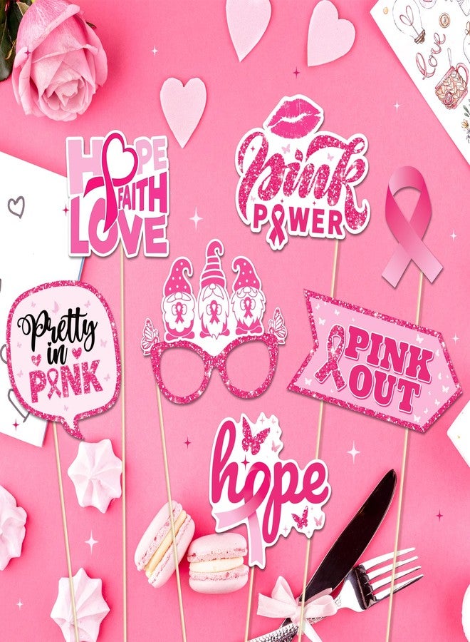Lide Road 25 Pcs Pink Ribbon Photo Booth Props for Pink Ribbon Party Decoration Supplies, Princess Theme Selfie Props Photography Backdrop Decorations for Breast Cancer Awareness Party Supplies - Image 5