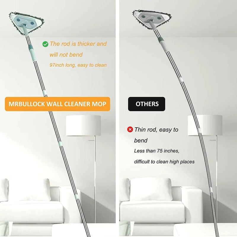 Calyrex Long Handle Wall Cleaner Up to 82 Inch Wall Mop 360 Rotatable with Extension Pole Ceiling Dust Mop Baseboard Wall Window Duster Dry DustWet Wash Cleaning Tool with 2 Replacement Pads - Image 2