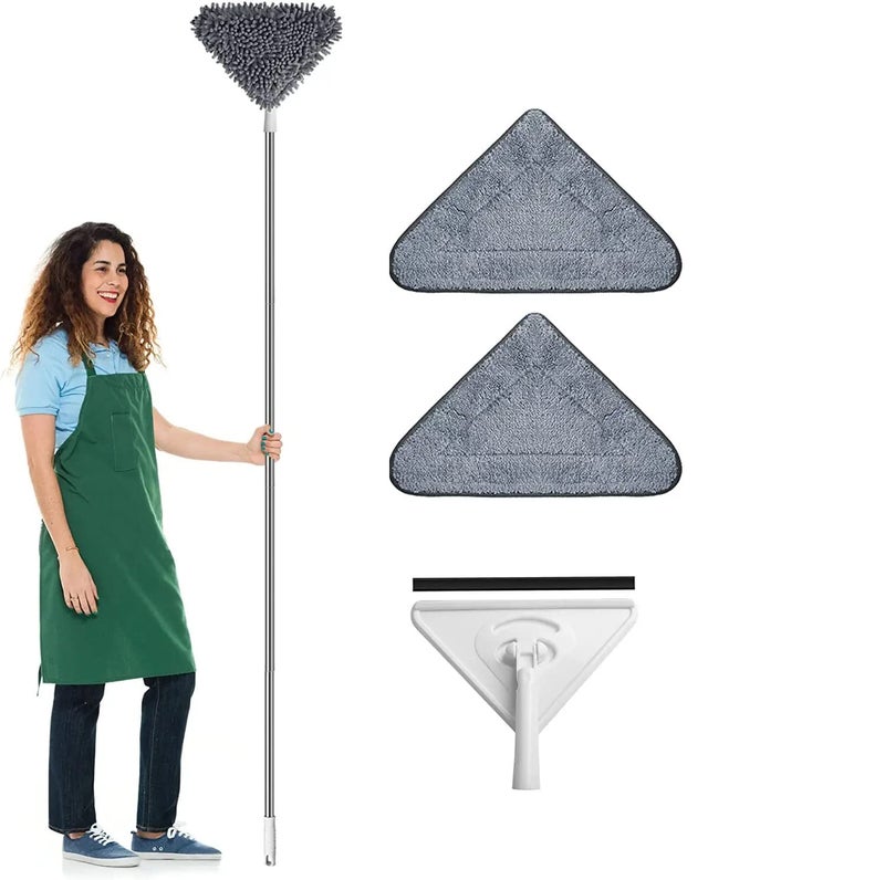 Calyrex Long Handle Wall Cleaner Up to 82 Inch Wall Mop 360 Rotatable with Extension Pole Ceiling Dust Mop Baseboard Wall Window Duster Dry DustWet Wash Cleaning Tool with 2 Replacement Pads - Image 1