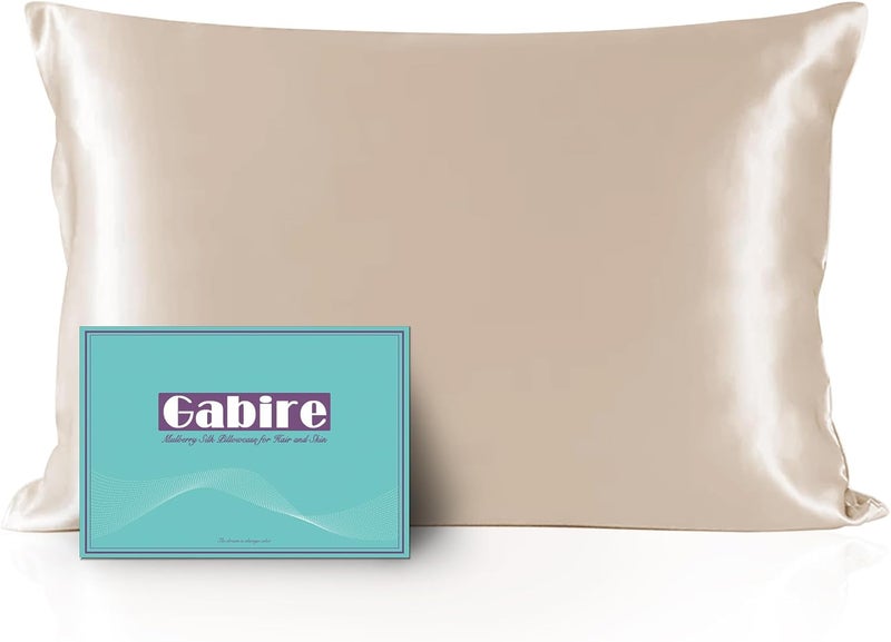 Gabire Mulberry Silk Pillow Case for Hair and Skin Prevent Acne Pillowcases Both Sides Real Silk Pillowcases Organic Silk Pillowcase with Hidden Zipper, Champagne, Queen (20"×30") - Image 1