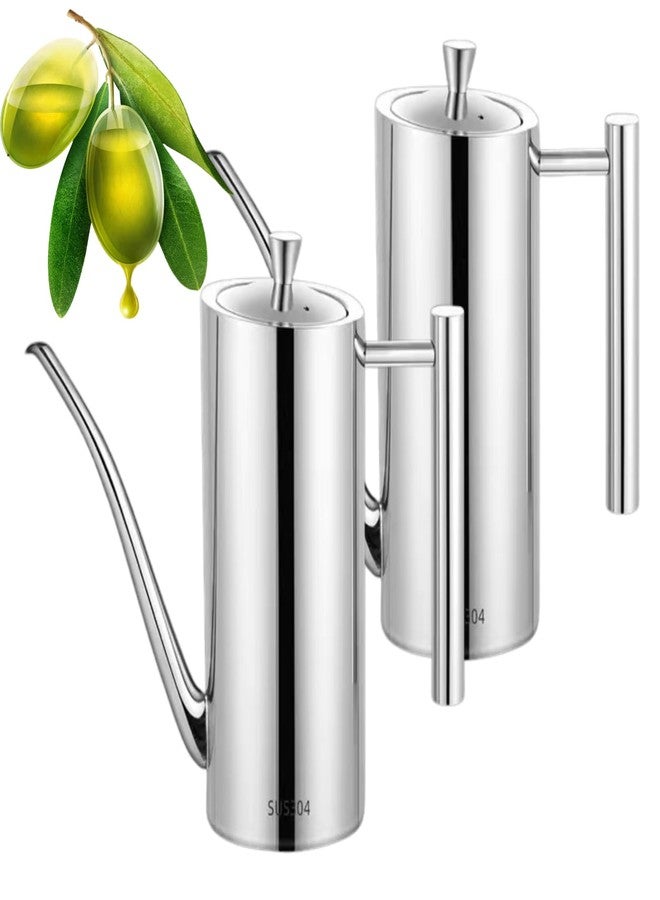 GOVNPJ 2 Pack Stainless Steel Olive Oil Dispenser- 24 oz Vegetable Oil Bottles with Drip-Free Spout & Silicone Cover - Leakproof Kitchen Drizzler for Cooking Oil Vinegar & Soy Sauce - Image 1