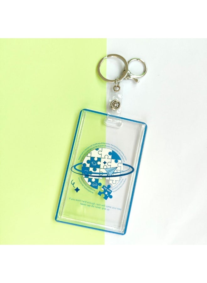 NIBEMINENT 1 - Piece Earth Transparent Kpop Photo Card Holder Pendant Key Chain ID Badge Holder ID Card Holder Photo Card Protector for School ID Office ID Access Card for Women Girls  - Image 1