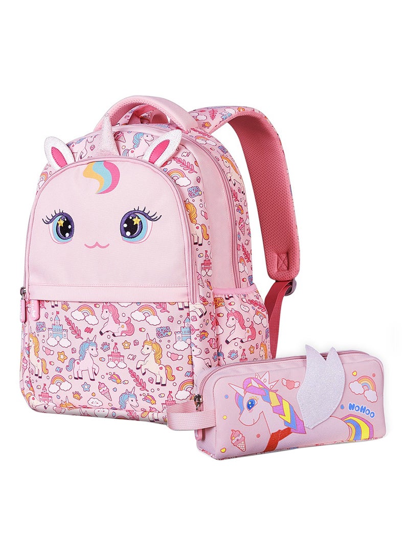 Nohoo Kids 16 Inch School Bag With Pencil Case Combo Unicorn - Pink  - Image 1