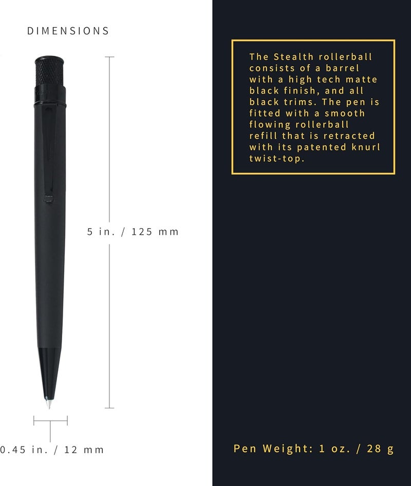 Retro 51 Tornado Deluxe Black Stealth Rollerball Pen - VRR-1701 - Image 5