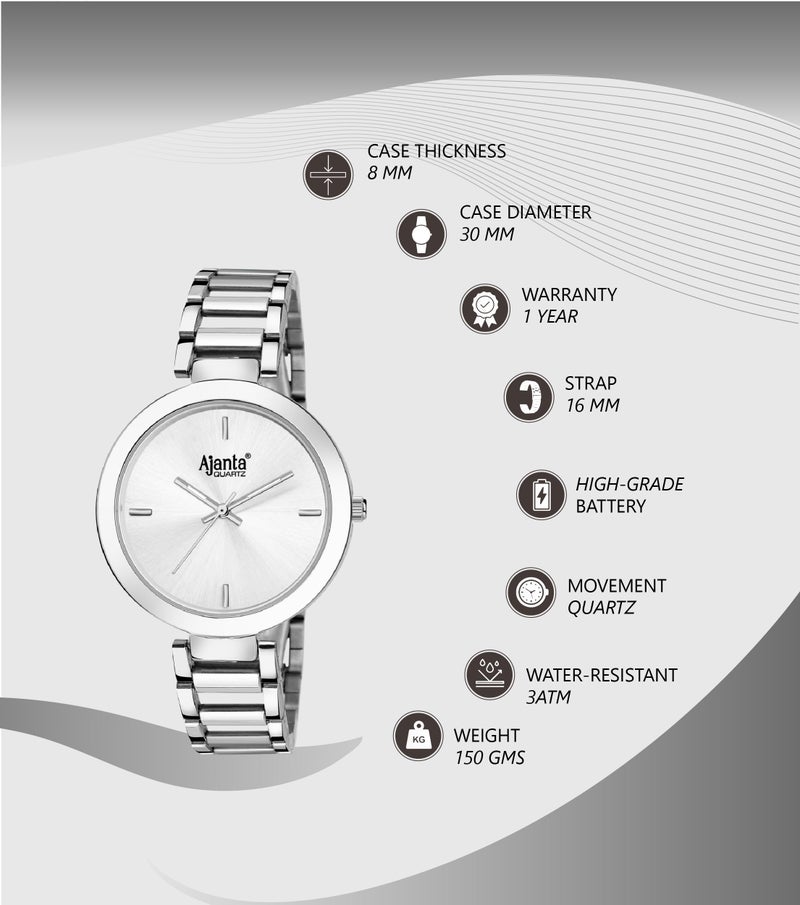 Ajanta Quartz Women's Analog Watch AWC043MSL Elegant Silver Finish| Minimalist Design|Perfect for Everyday Fashion - Image 2