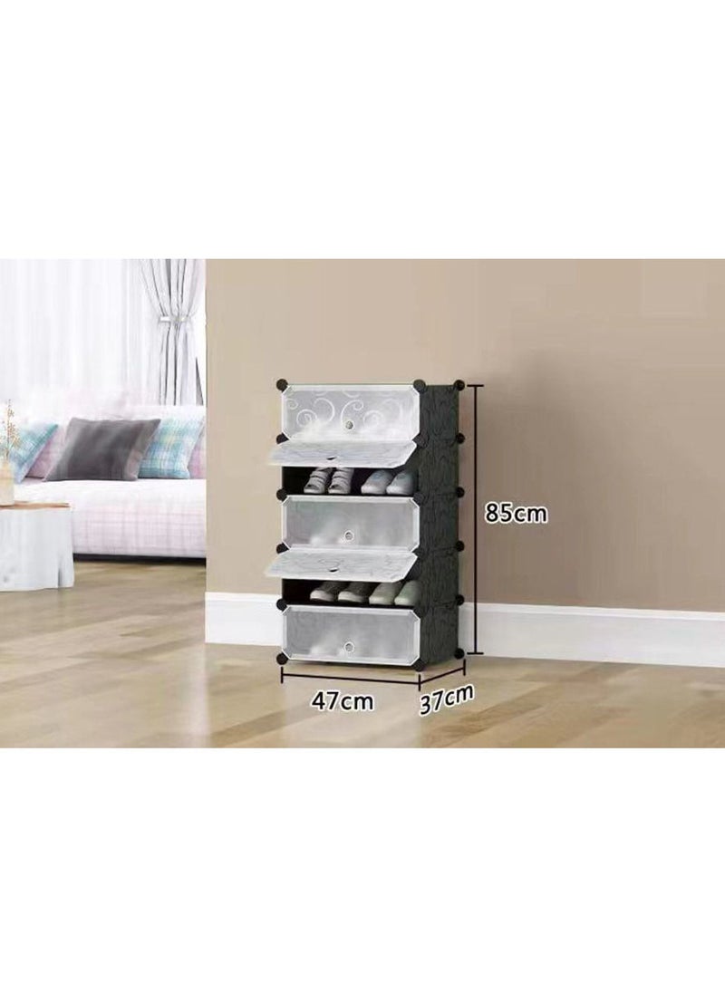 DeloPik - Tiers Shoe Rack DIY Plastic Shoes Cabinet with Doors Portable Modular Shoe Storage Organizer Tower Shelf Expandable Shoes Stand Space Saver for Entryway Hallway and Closet (PACK OF 5) - Image 1
