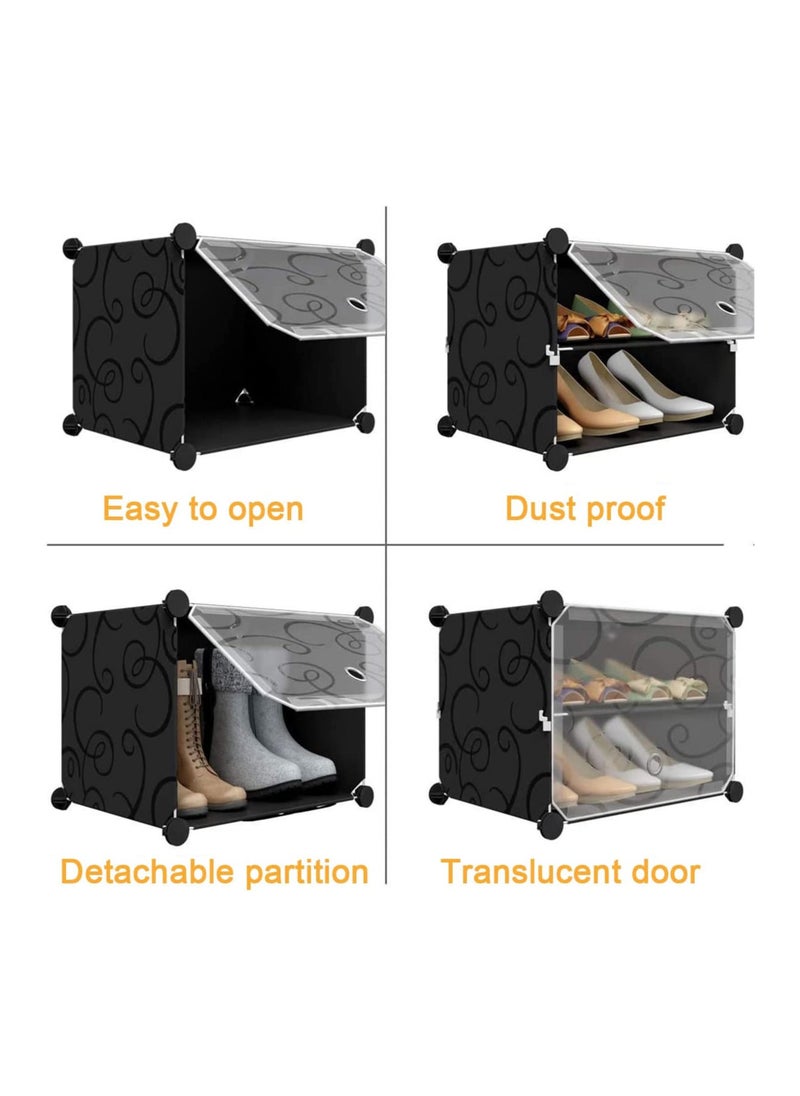 DeloPik - Tiers Shoe Rack DIY Plastic Shoes Cabinet with Doors Portable Modular Shoe Storage Organizer Tower Shelf Expandable Shoes Stand Space Saver for Entryway Hallway and Closet (PACK OF 5) - Image 1