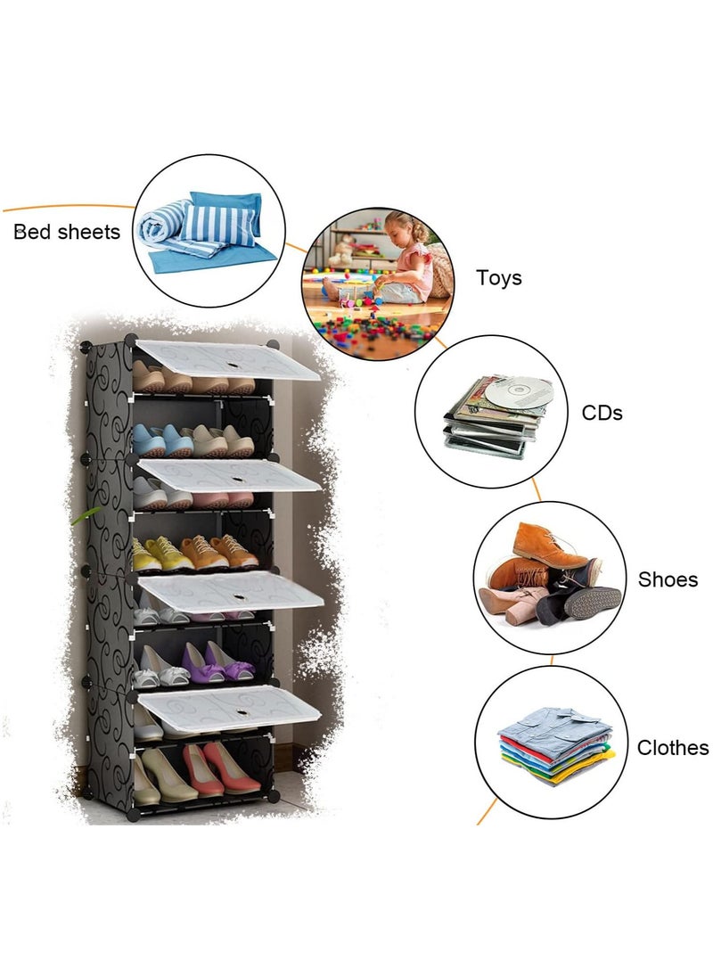 DeloPik - Tiers Shoe Rack DIY Plastic Shoes Cabinet with Doors Portable Modular Shoe Storage Organizer Tower Shelf Expandable Shoes Stand Space Saver for Entryway Hallway and Closet (PACK OF 5) - Image 1