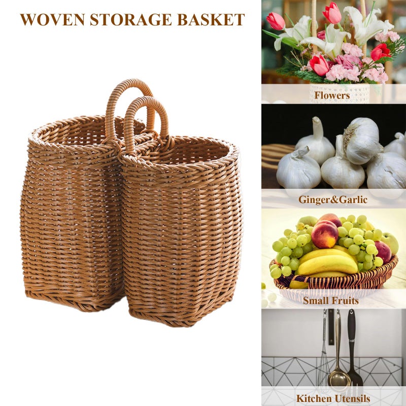 JWTIFOA Hanging Wall Basket Plastic Woven Front Door Basket, Decorative Door Baskets for Flowers Plants, Hanging Wicker Basket for Kitchenware Farmhouse - Image 5