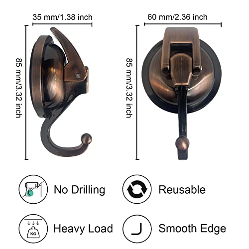 YSSILADI Heavy Duty Vacuum Shower Hooks, Glass Suction Cup Bathroom Robe Hooks - Reusable, No Hole Punched, for Garland Decoration (Gold, 2 Pack) - Image 4