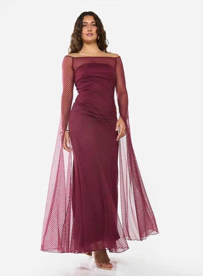 House of Moda Sheer Overlay Off-Shoulder Maxi Dress
