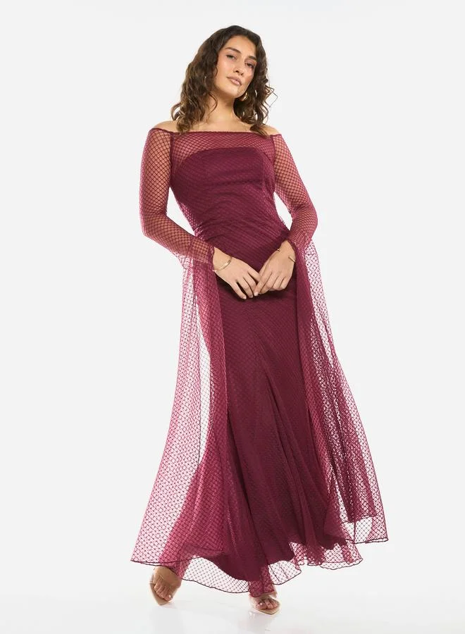 House of Moda Sheer Overlay Off-Shoulder Maxi Dress