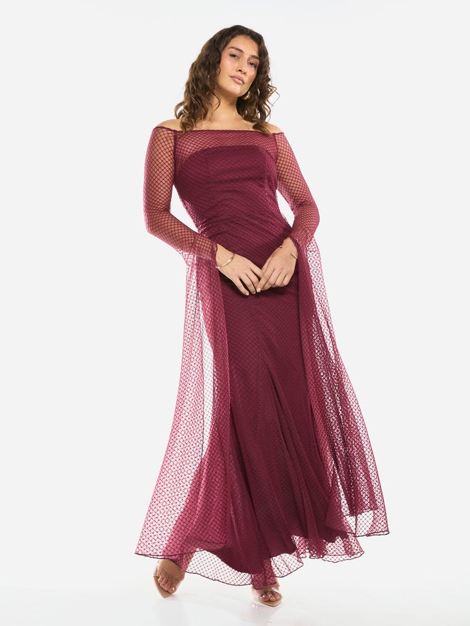House of Moda Sheer Overlay Off-Shoulder Maxi Dress - Image 1