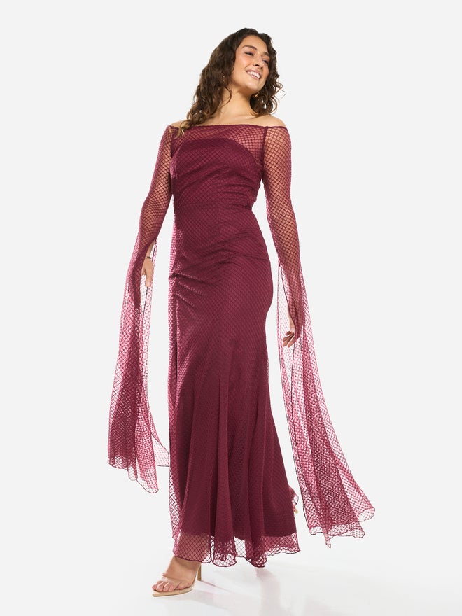 House of Moda Sheer Overlay Off-Shoulder Maxi Dress - Image 3