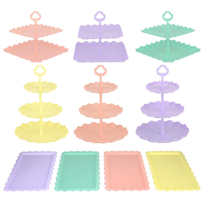NWK Pack of 10 NWK Cake Stand, Cupcake Stand, with 3X Two-Tier Cupcake Stands + 3X Three-Tier Cupcake Stands + 4 x Appetizer Trays Perfect for Birthday Baby Bridal Shower Party (Colorful) - Image 1