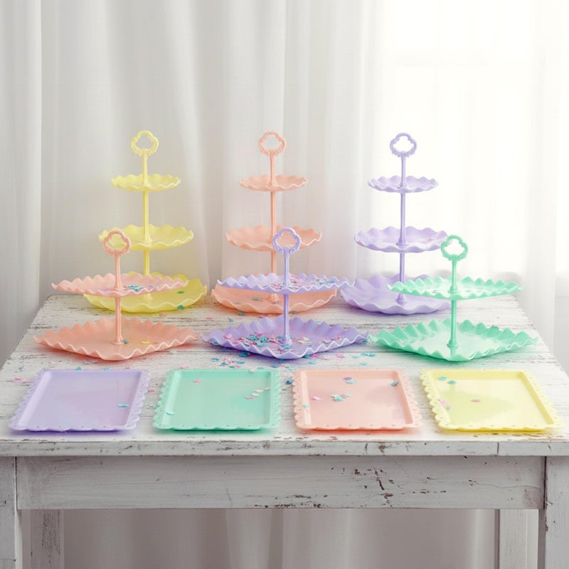 NWK Pack of 10 NWK Cake Stand, Cupcake Stand, with 3X Two-Tier Cupcake Stands + 3X Three-Tier Cupcake Stands + 4 x Appetizer Trays Perfect for Birthday Baby Bridal Shower Party (Colorful) - Image 3