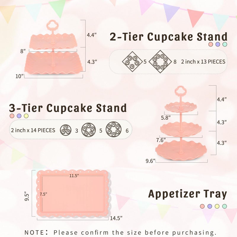 NWK Pack of 10 NWK Cake Stand, Cupcake Stand, with 3X Two-Tier Cupcake Stands + 3X Three-Tier Cupcake Stands + 4 x Appetizer Trays Perfect for Birthday Baby Bridal Shower Party (Colorful) - Image 2