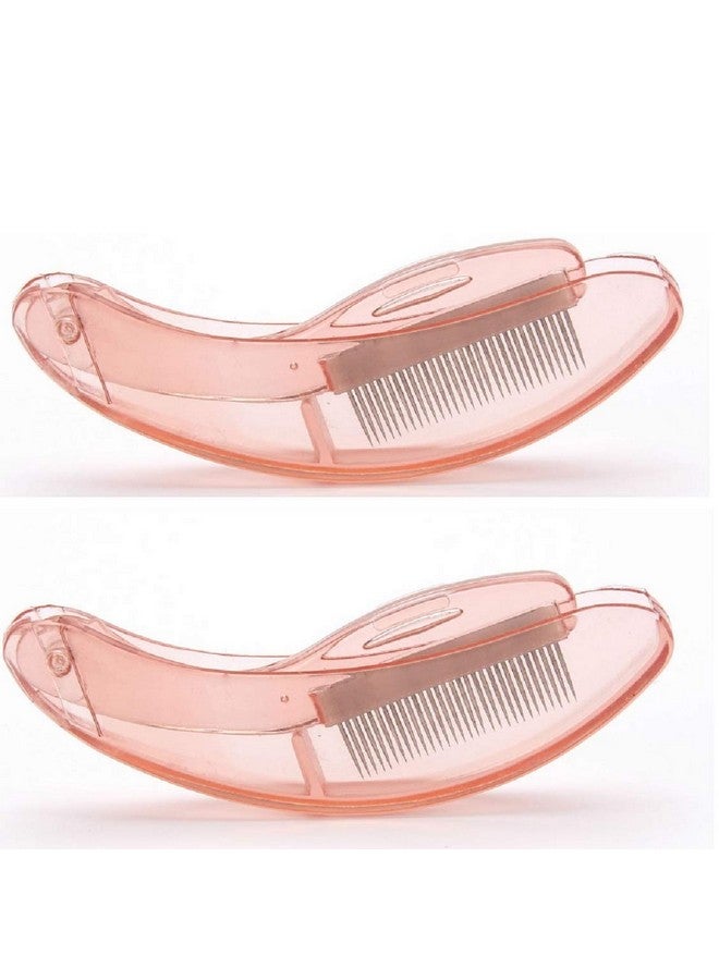 YABINA Folding Eyelash Comb 2 Pcs Eyebrow Metal Teeth Professional Tool For Define Lash & Brow (Pink Handle) - Image 1