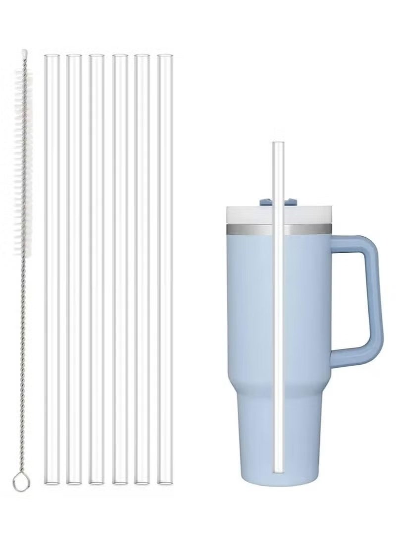 6 Pack Replacement Straws for Stanley Cup - Compatible with 30 oz & 40 oz Tumblers, Plastic with Cleaning Brush (Clear) - Image 1