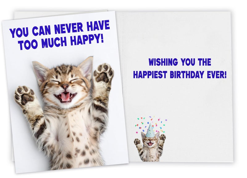 CardFool Birthday card for women, mom, sister, friend and men. You can never have too much happy with this cute kitten! - Image 2