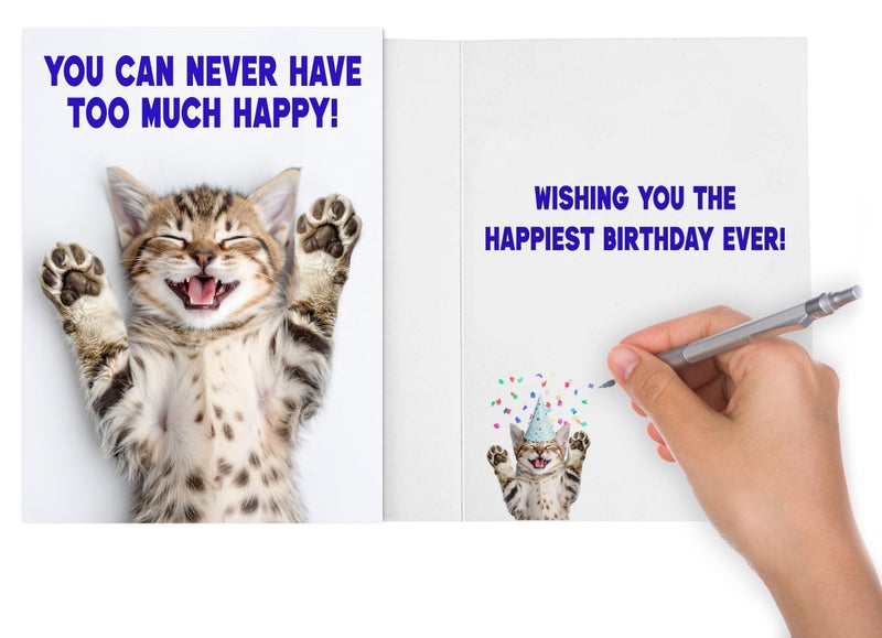 CardFool Birthday card for women, mom, sister, friend and men. You can never have too much happy with this cute kitten! - Image 3