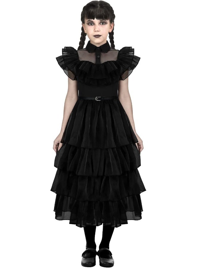Wednesday Costume Dress for Girls – Layered Gothic Black Outfit with Ruffles – Size XL (130–140 cm) - Image 3