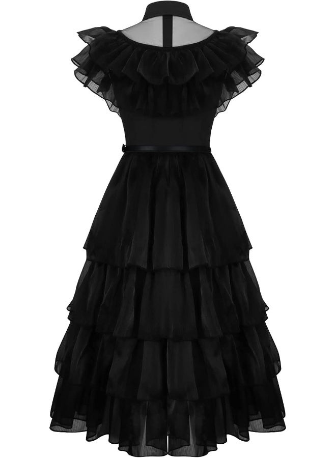 Wednesday Costume Dress for Girls – Layered Gothic Black Outfit with Ruffles – Size XL (130–140 cm) - Image 2
